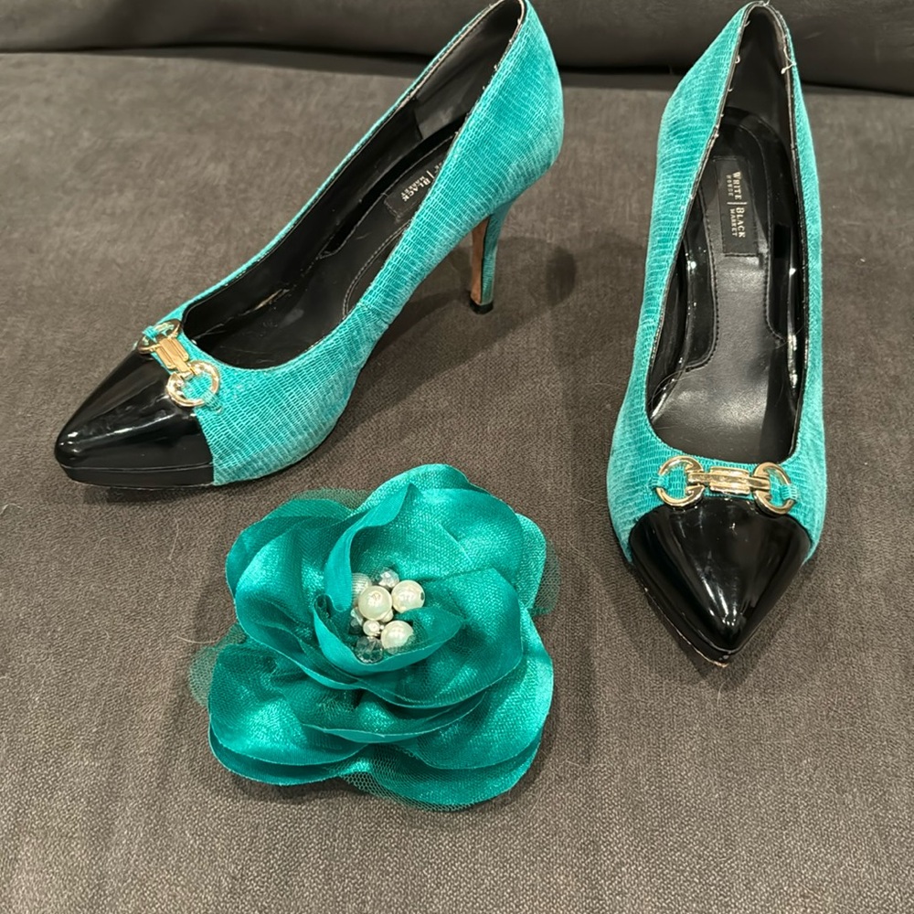 White House Black Market heels with matching lapel pin